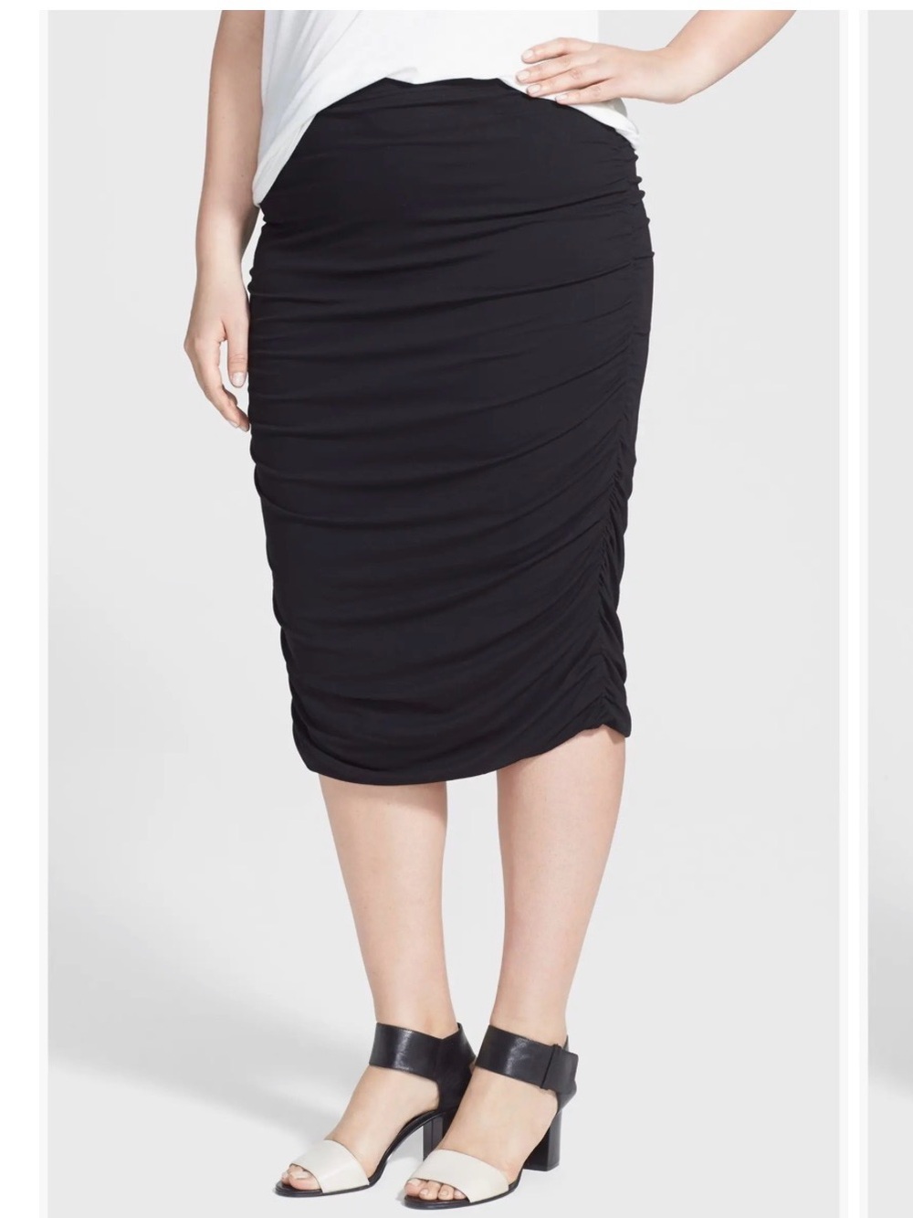 VINCE CAMUTO Black Ruched Midi Stretch Pencil Skirt Black Plus Size 3X NWT